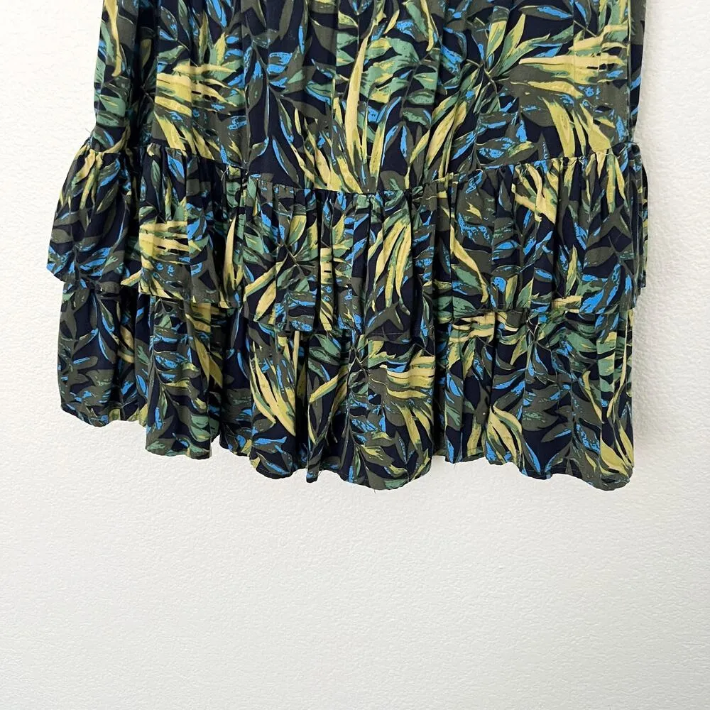 [ASOS Curve] Tropical Palm Print Ruffle Tiered Mini Skirt Elastic Waist Size 18 Green - Image 3