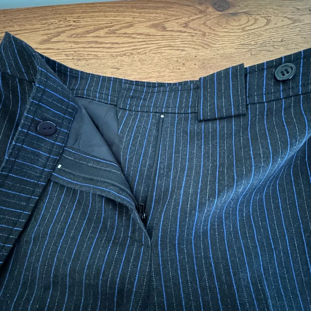 Carlisle Pinstripe Wool Trousers Black Blue Size 0 - Image 11