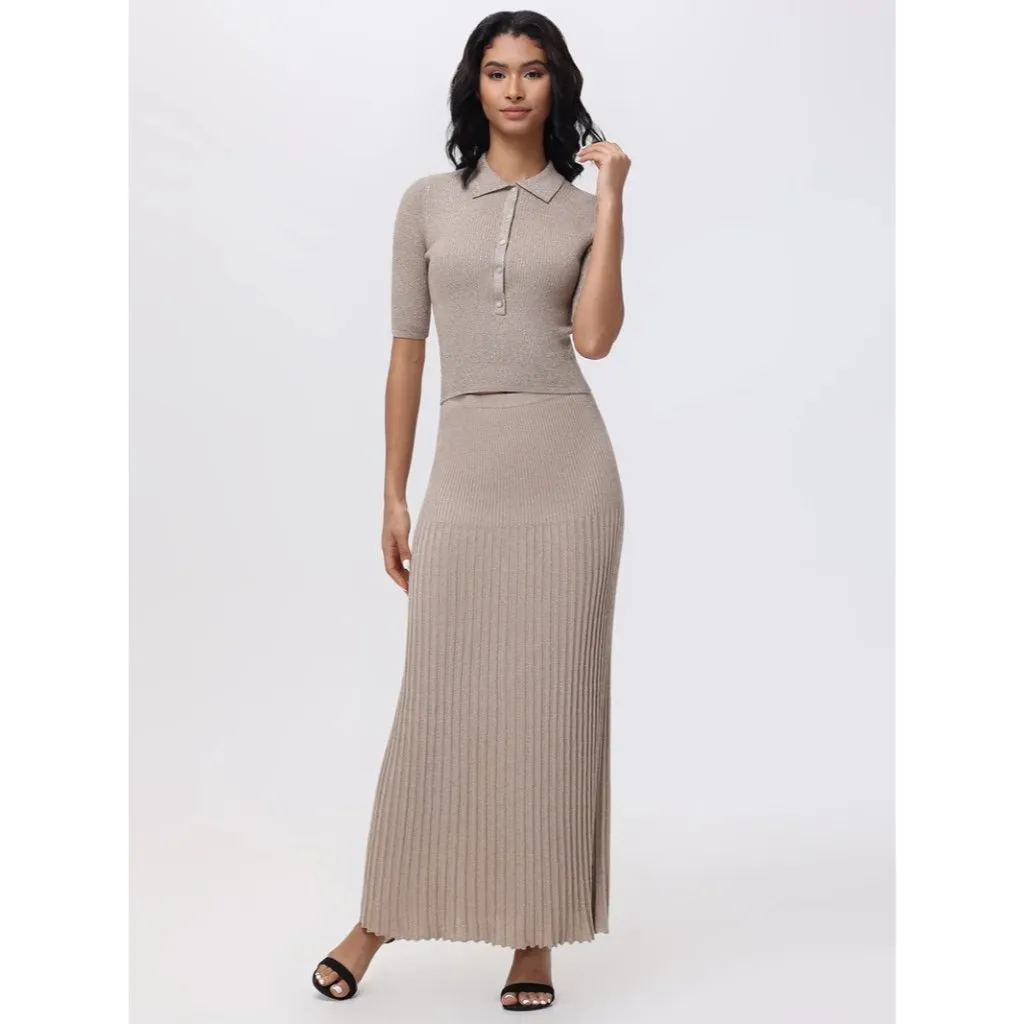 525 Ophelia Lurex Johnny Collar Top in Gilded Beige X-Small Womens Knit - Image 12