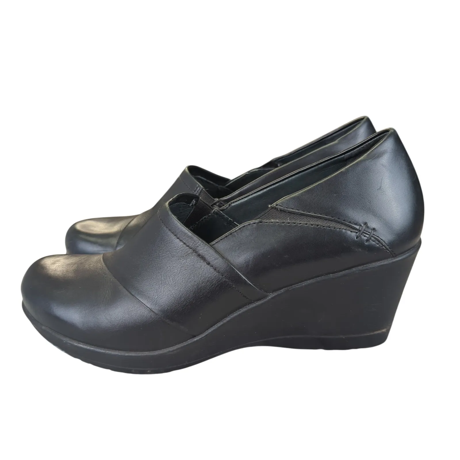 Dansko Rosaline Black Leather Wedge Slip Casual Comfort Clogs Shoes Womens 41 11 - Image 2