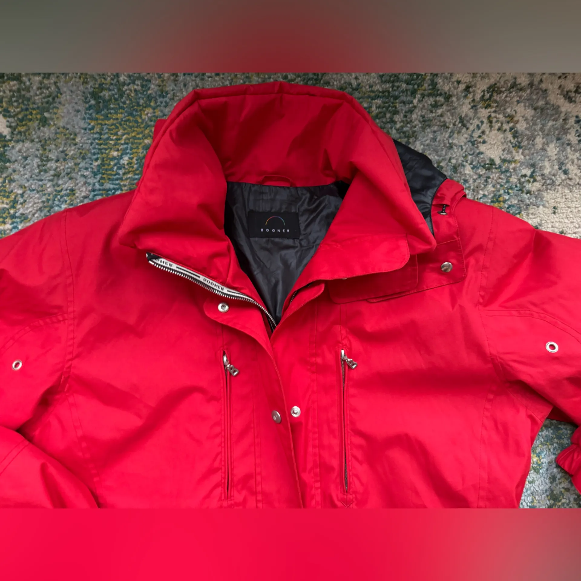 Bogner red hooded lined logo winter coat, size 12 Black - Image 8