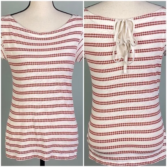 PILCRO red and white striped t-shirt with 2,back keyholes with ties. Small. EUC - Image 2