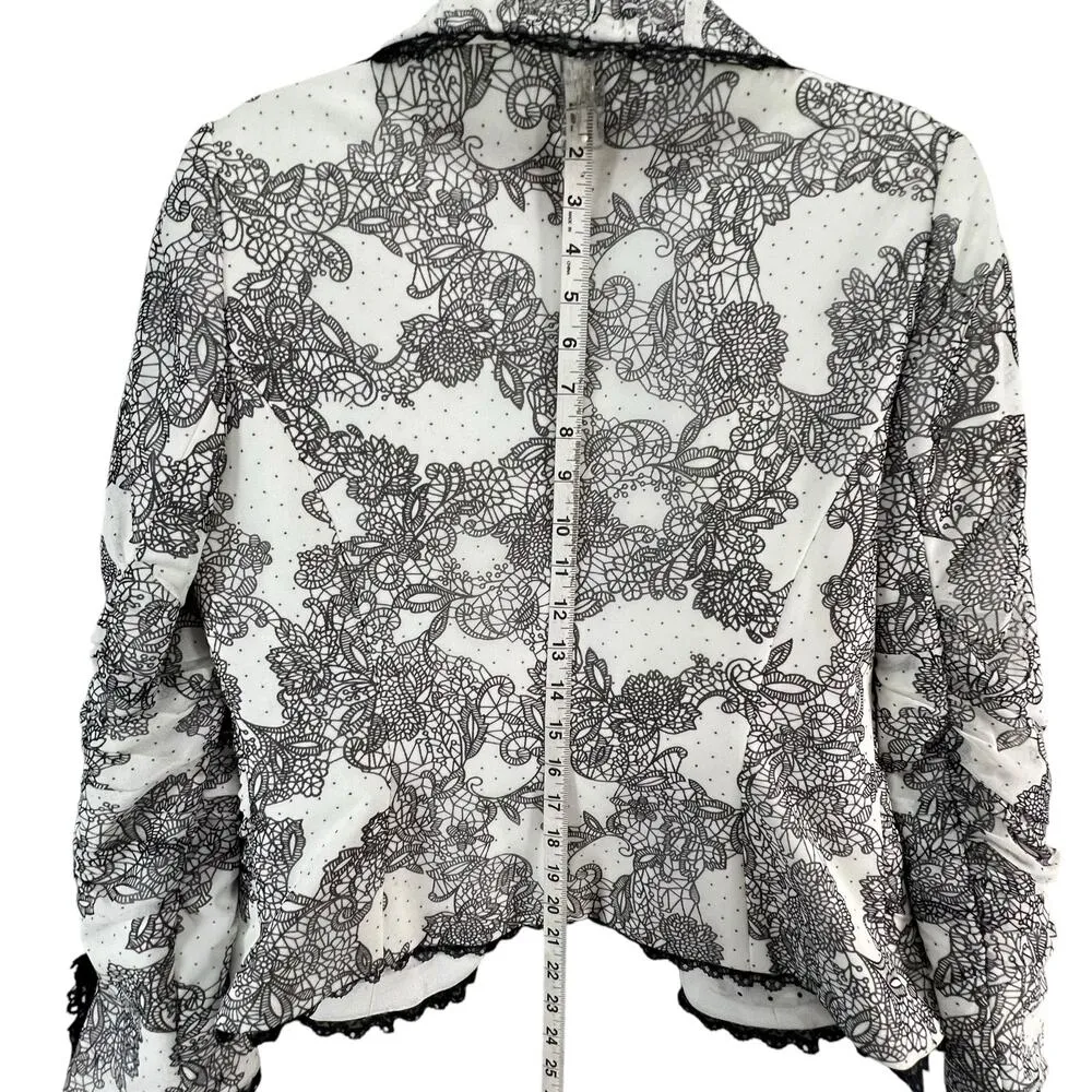 Alberto Makali Blazer Jacket Womens S White Black Floral Lace Trim Y2K Romantic - Image 9