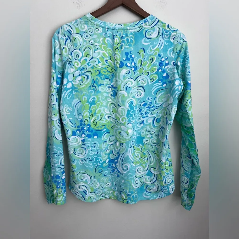 Ibkul blue green long sleeve top tee seafoam print golf lightweight breathable M Size M - Image 3