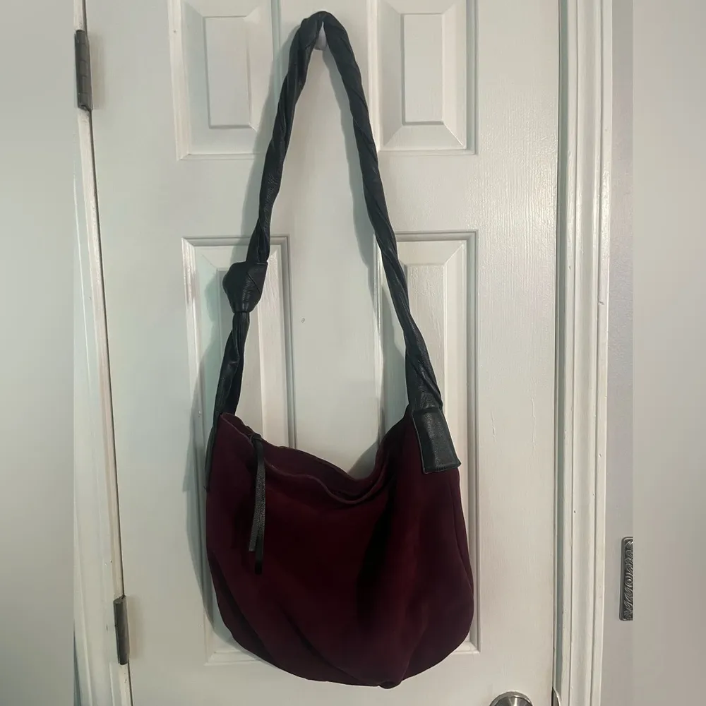 Anthropologie Christopher Kon burgundy purple knot strap bag like new leather - Image 3