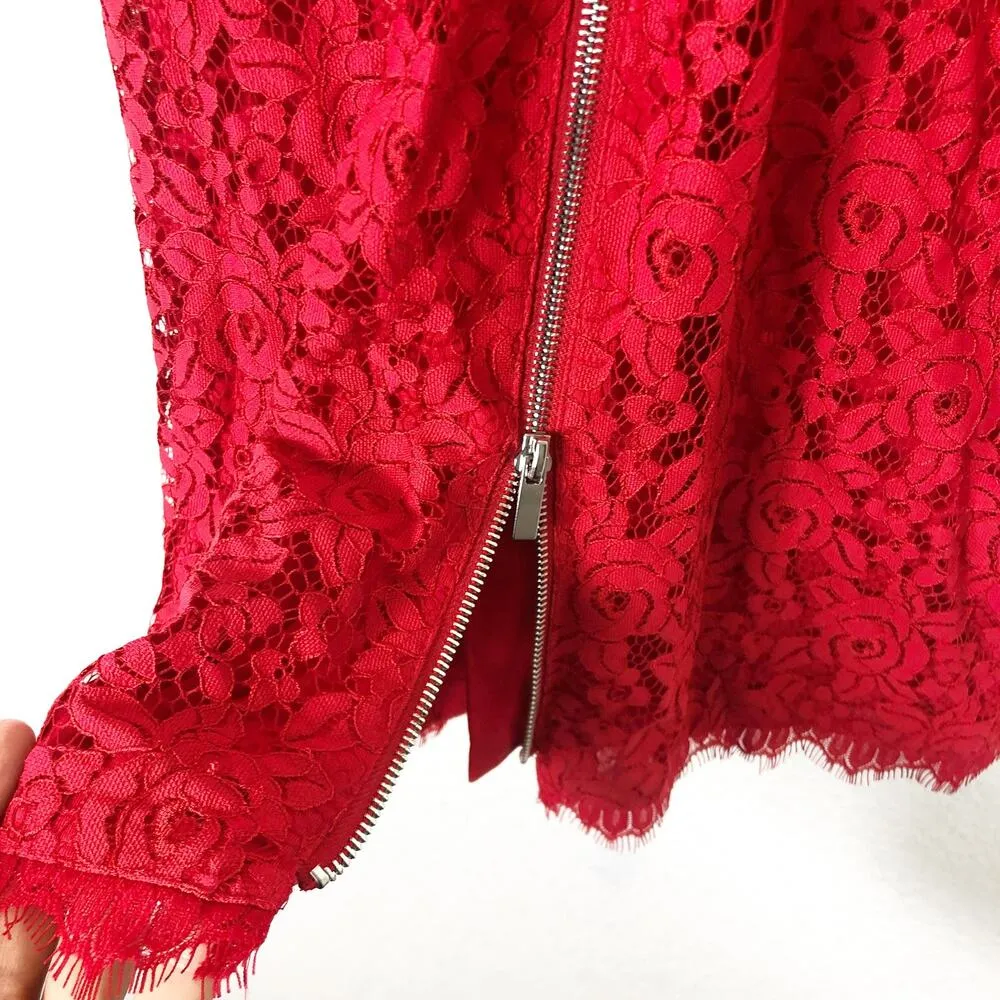 DVF Diane Von Furstenberg Colleen Long Lace Dress Size 0 Red Knee Length - Image 12