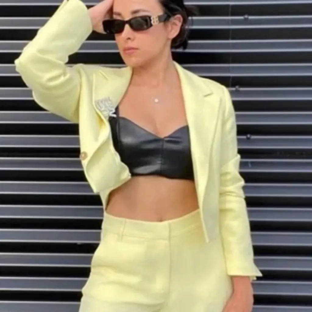 ZARA Cropped Pastel Yellow Blazer Bloggers Favorite XS - Image 7