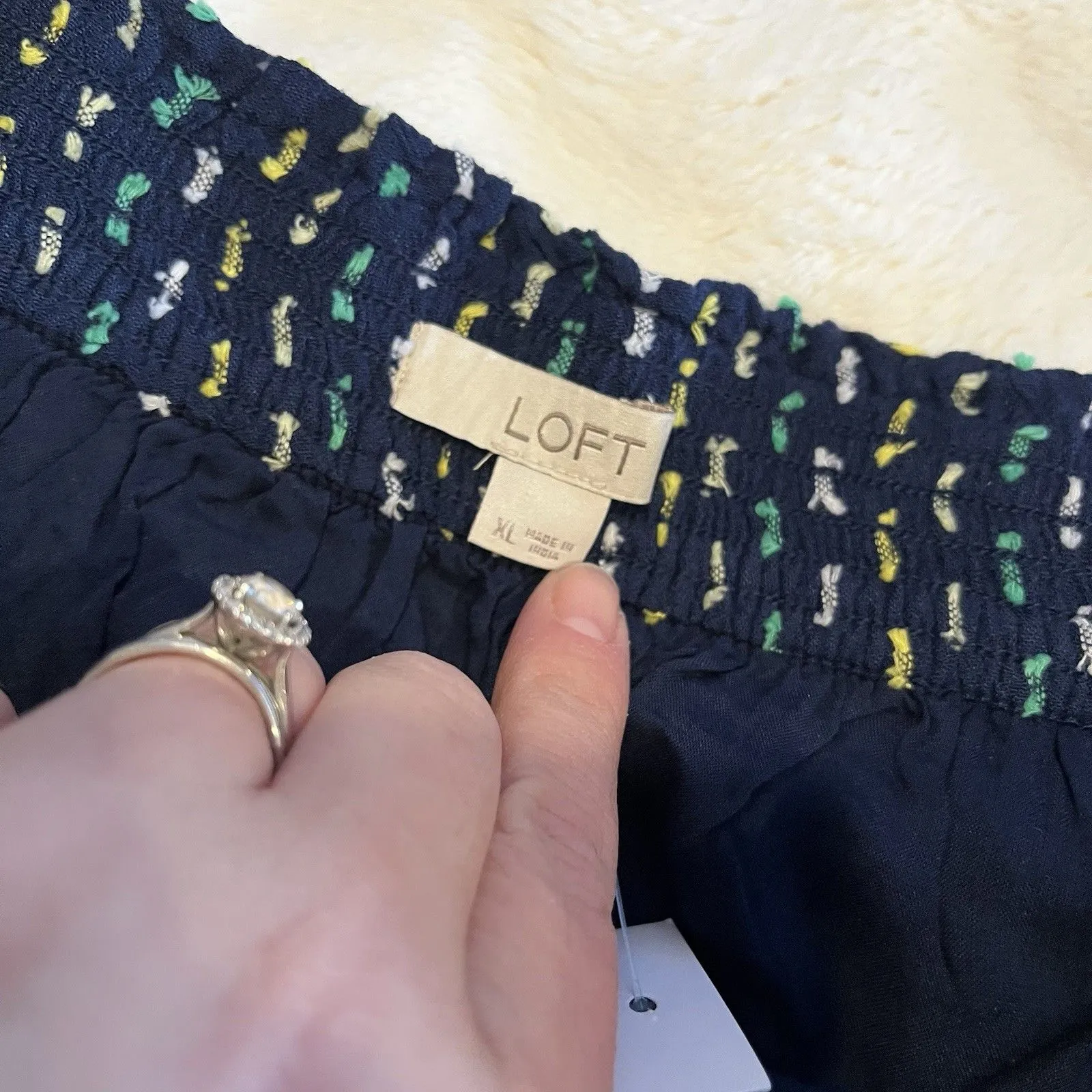 Loft Size Small Flounce Skirt Size XL Navy Green Yellow Clip Dot Lined Women - Image 4