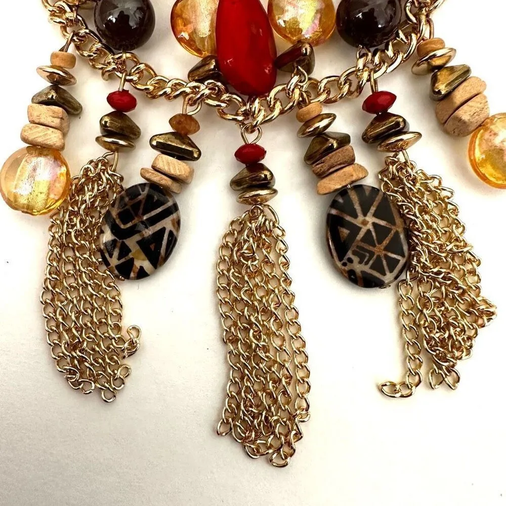 Ruby Rd gold tone beaded chain tassel statement necklace Gold - Image 9