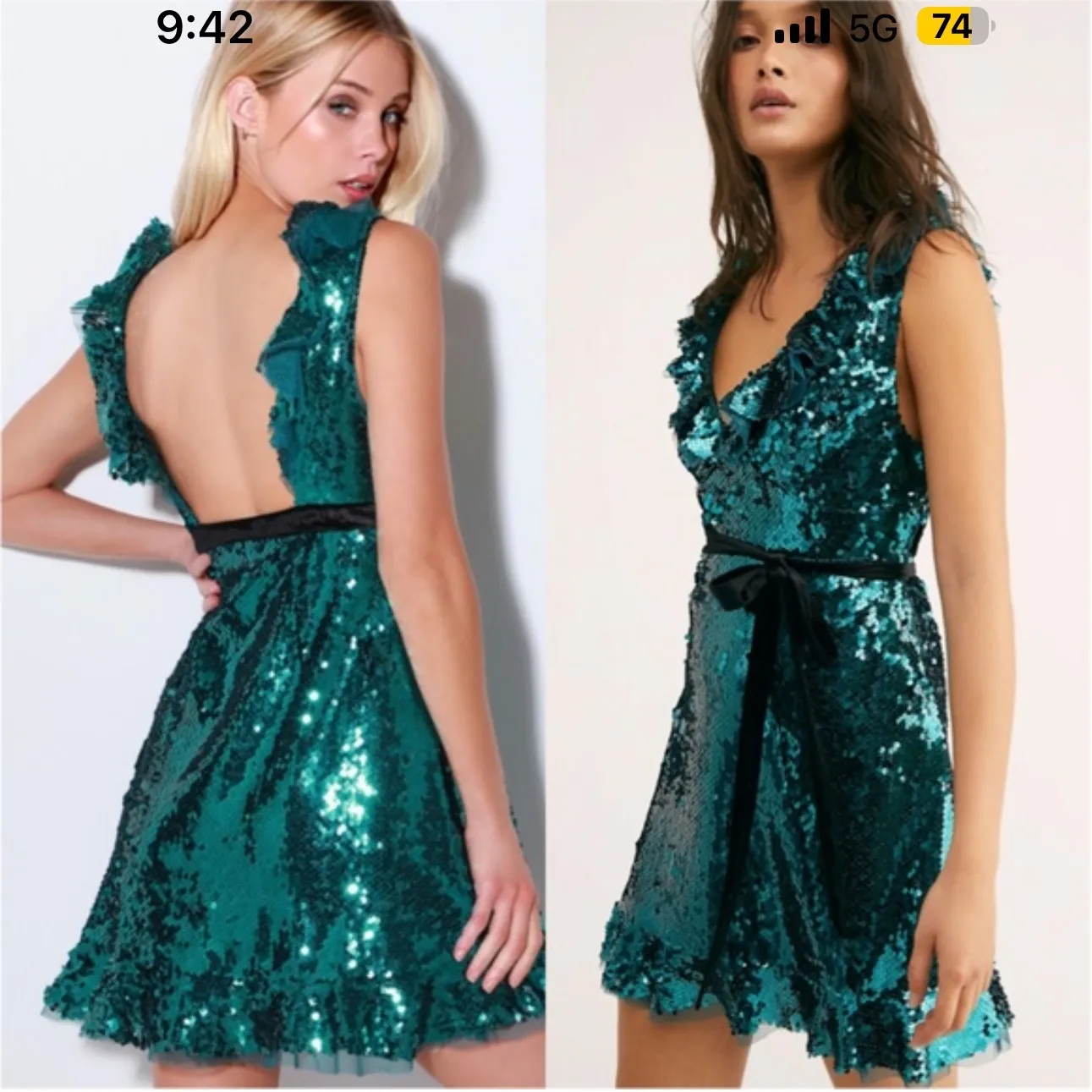 Free People green sequin siren‎ ruffle party dress size 8 holiday wedding guest - Image 2