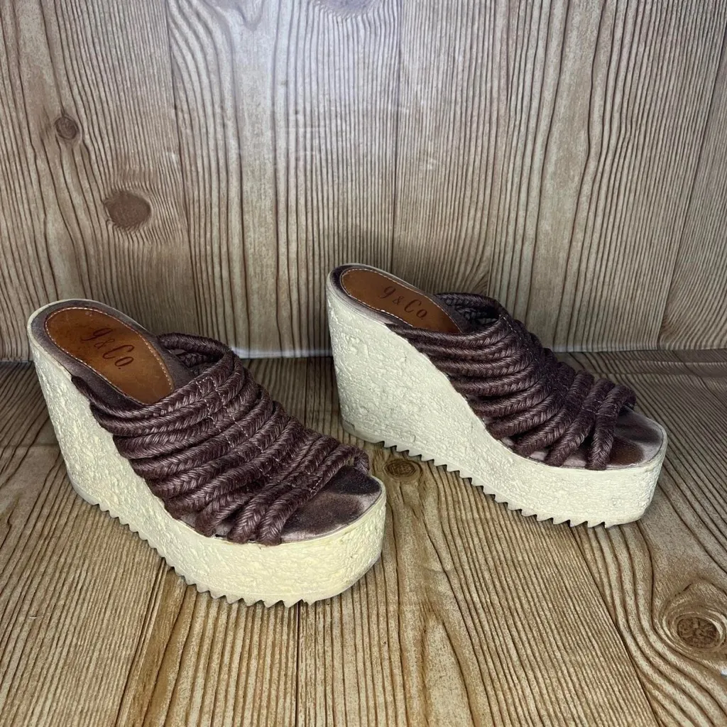 9 & Co. Vintage 90s Y2k brown platform chunky textured braided wedge sandals - Image 2