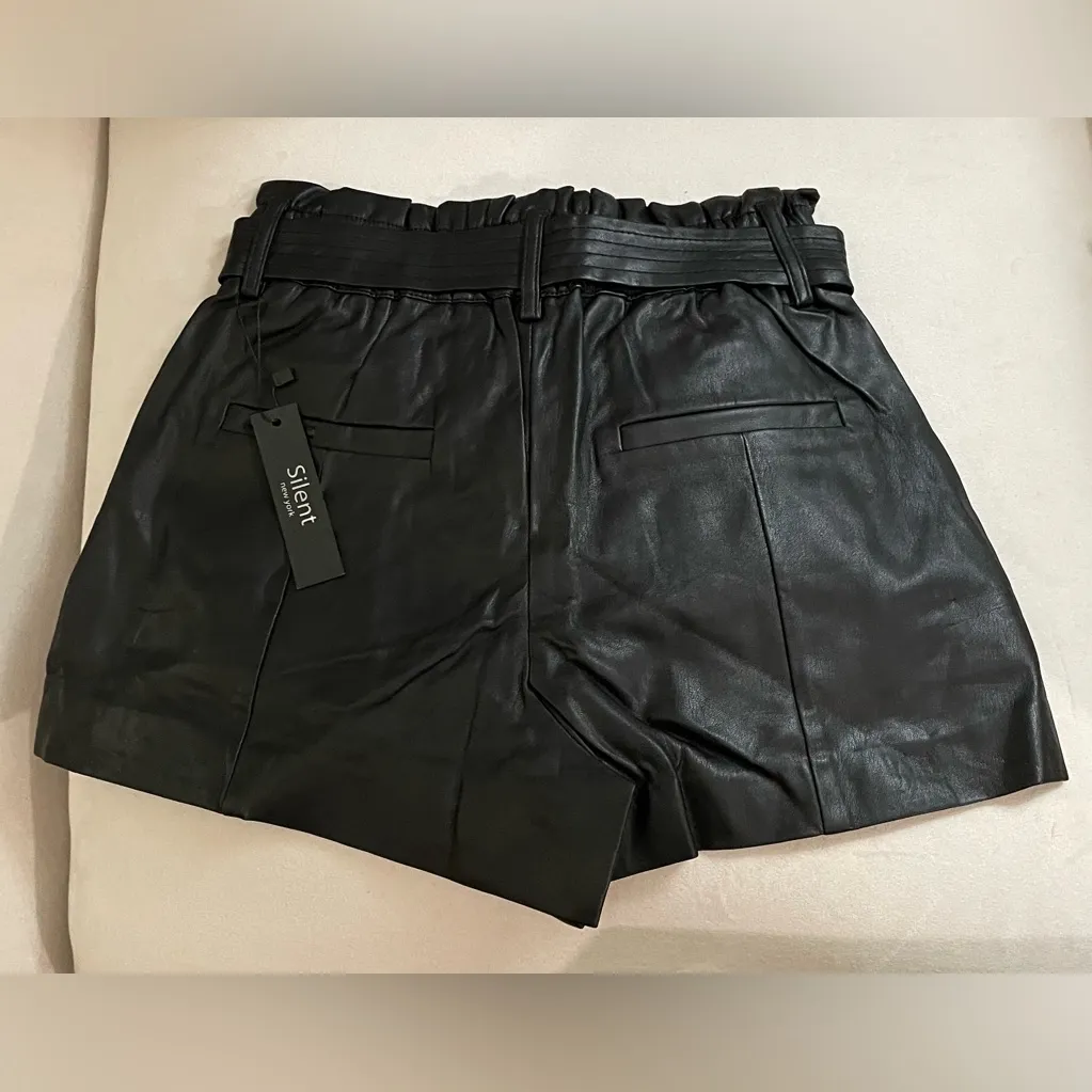 Silent New York NWT Vegan Leather Black Shorts with Tie Belt Size 25 - Image 2