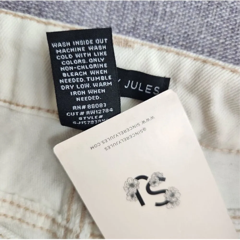 Sincerely Jules High Rise Shorts Distressed Jean Shorts Denim Cream Off White 11 Size undefined - Image 6