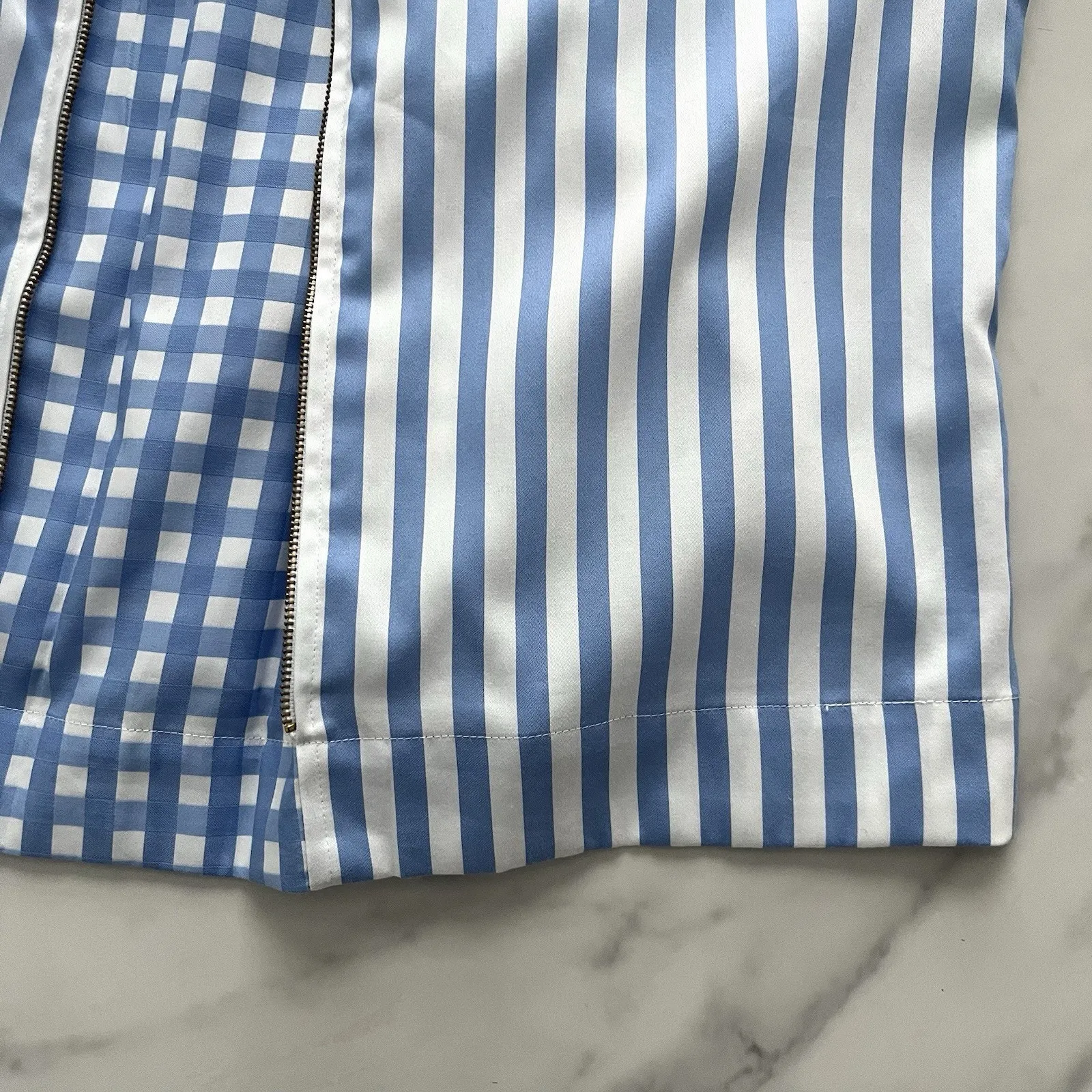 Hinson Wu Xena 3/4 Sleeve Stripe Gingham Shirt Sz Small Preppy chic Designer Top Blue - Image 10