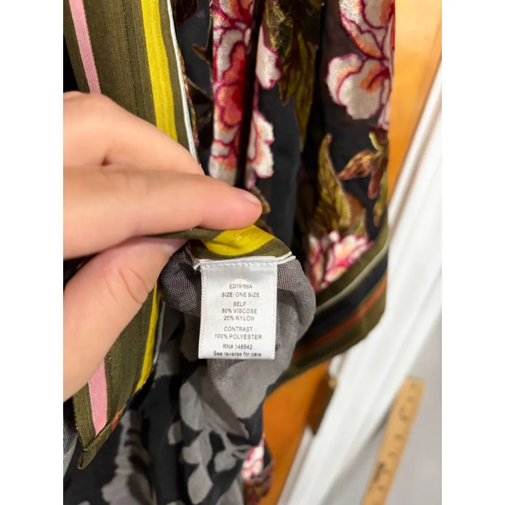 Aratta Silent Journey Viola Burnout Velvet Kimono Floral Rose Stripe Boho One Sz Black Size undefined - Image 3