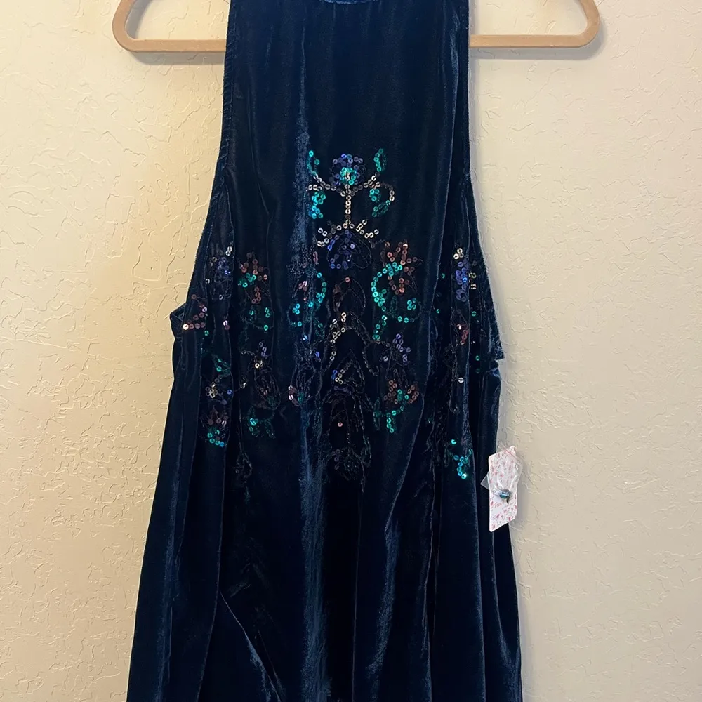 Free People Jill’s Navy Blue Velvet Sequin Swing Dress - Image 6