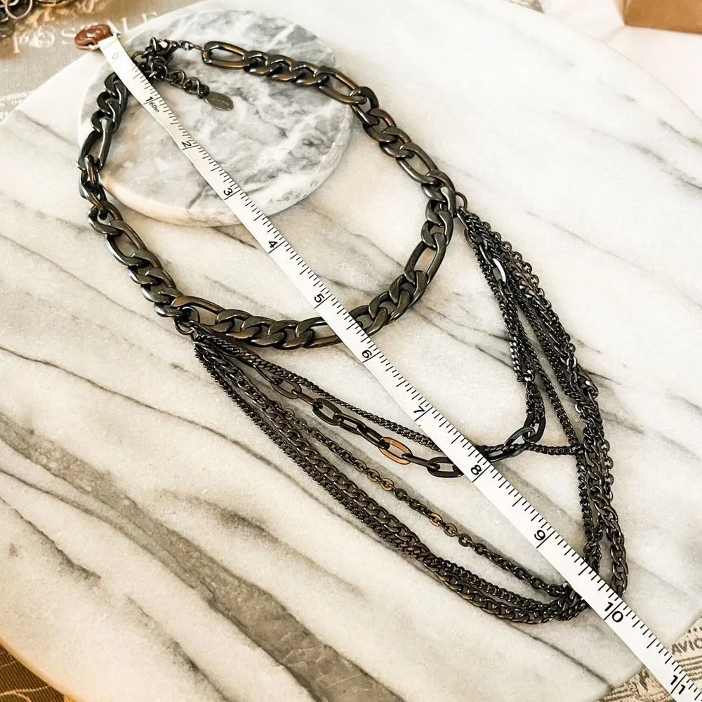 Guess  Chain Necklace Gunmetal Multilayer Chain Link Edgy Statement Goth Metal - Image 5