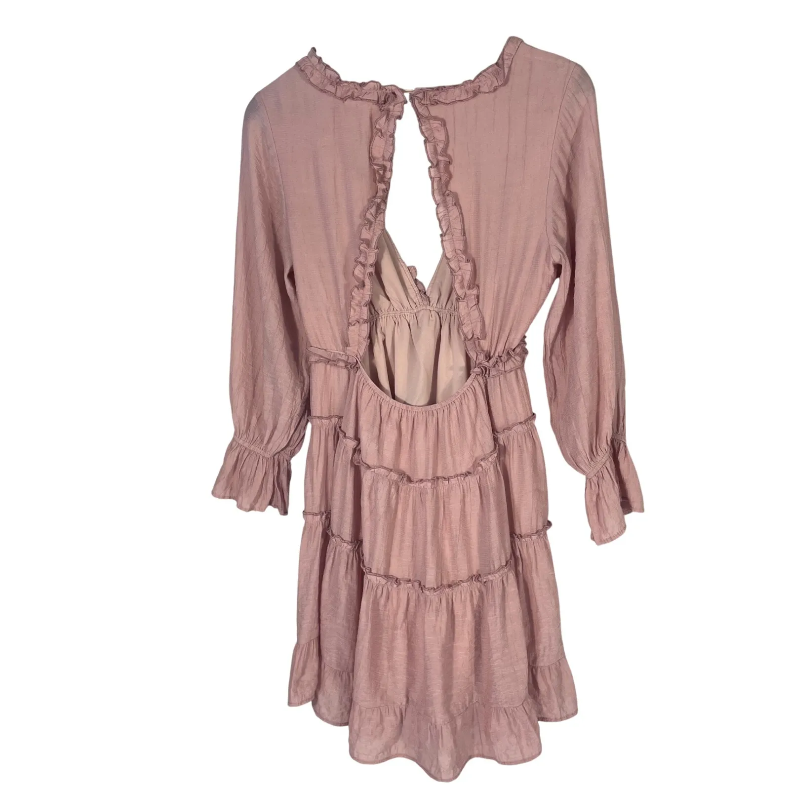 Stolen Hearts Women Pink‎ Ruffle Mini Dress M Boho Cottagecore Romantic Festival - Image 5
