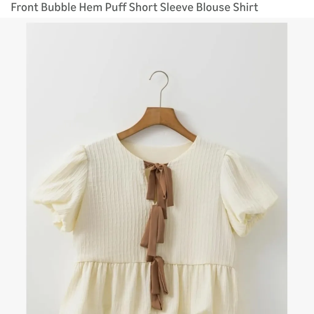 Cream Puff Sleeve Top Size XL New Never Worn Textured Bow Ties Front Bubble Hem Brown - Image 3