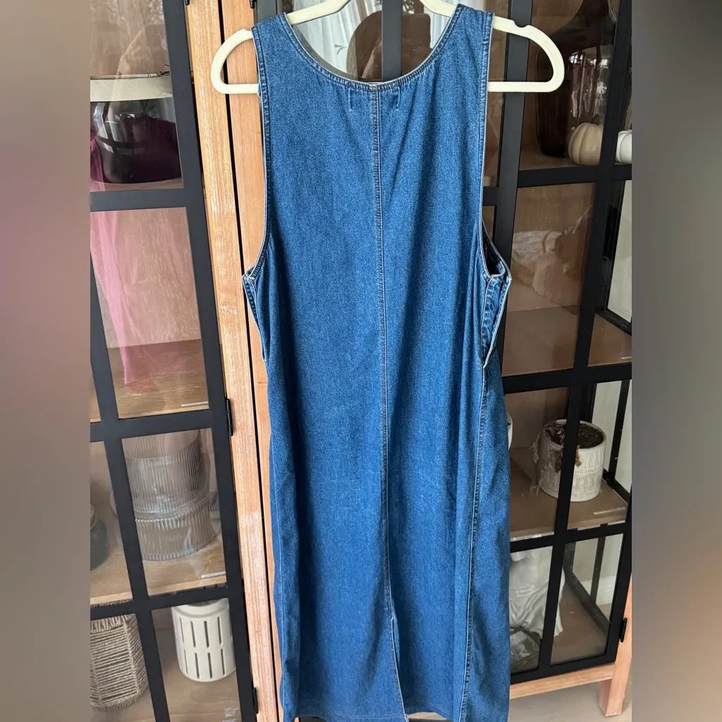 Vintage 90s Casey Coleman Bluebonnet Embroidered Denim Jumper Dress midi overall Blue - Image 5