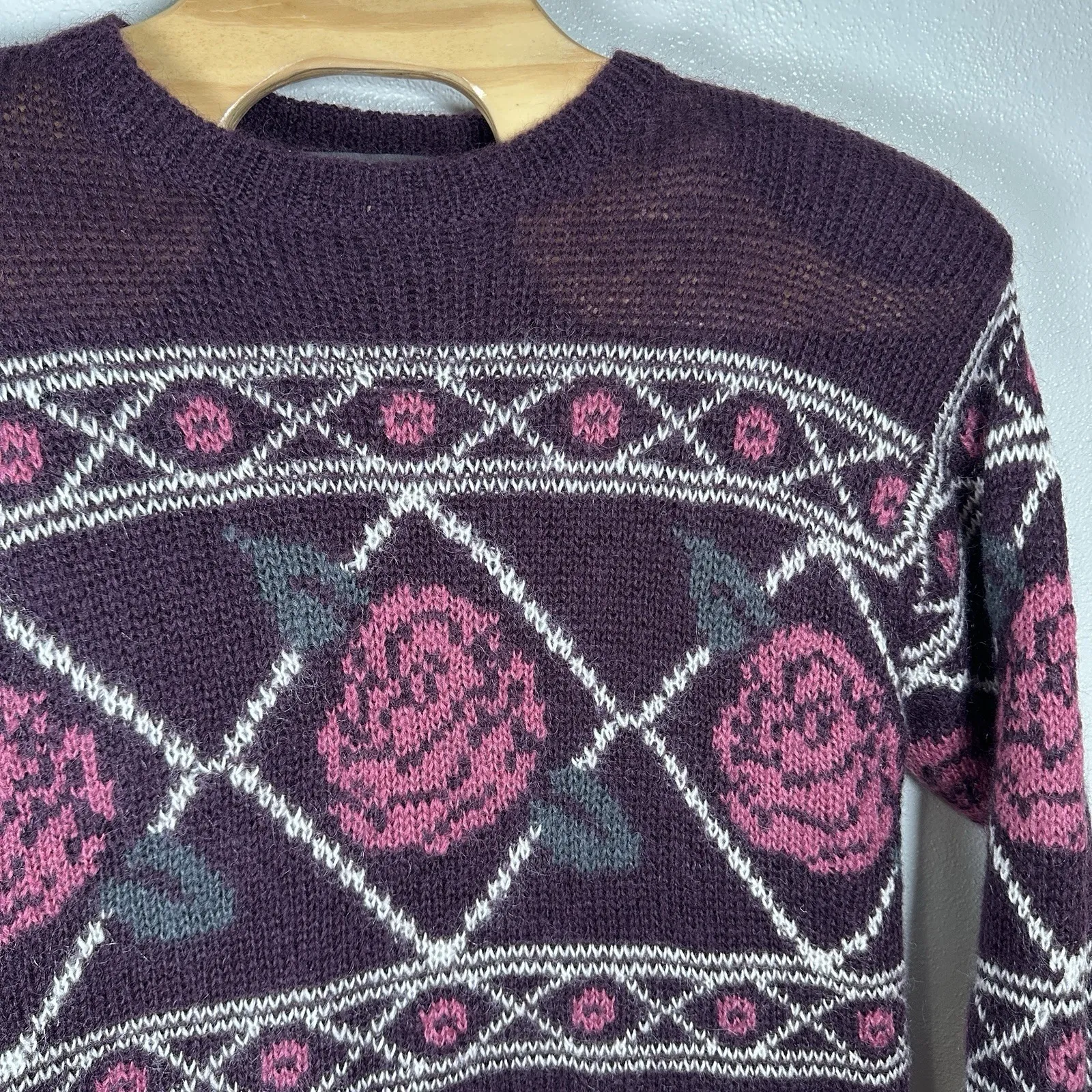 Lane Bryant Designs Vintage Mohair Blend Sweater Womens 14/16 Plum Rose Floral - Image 2