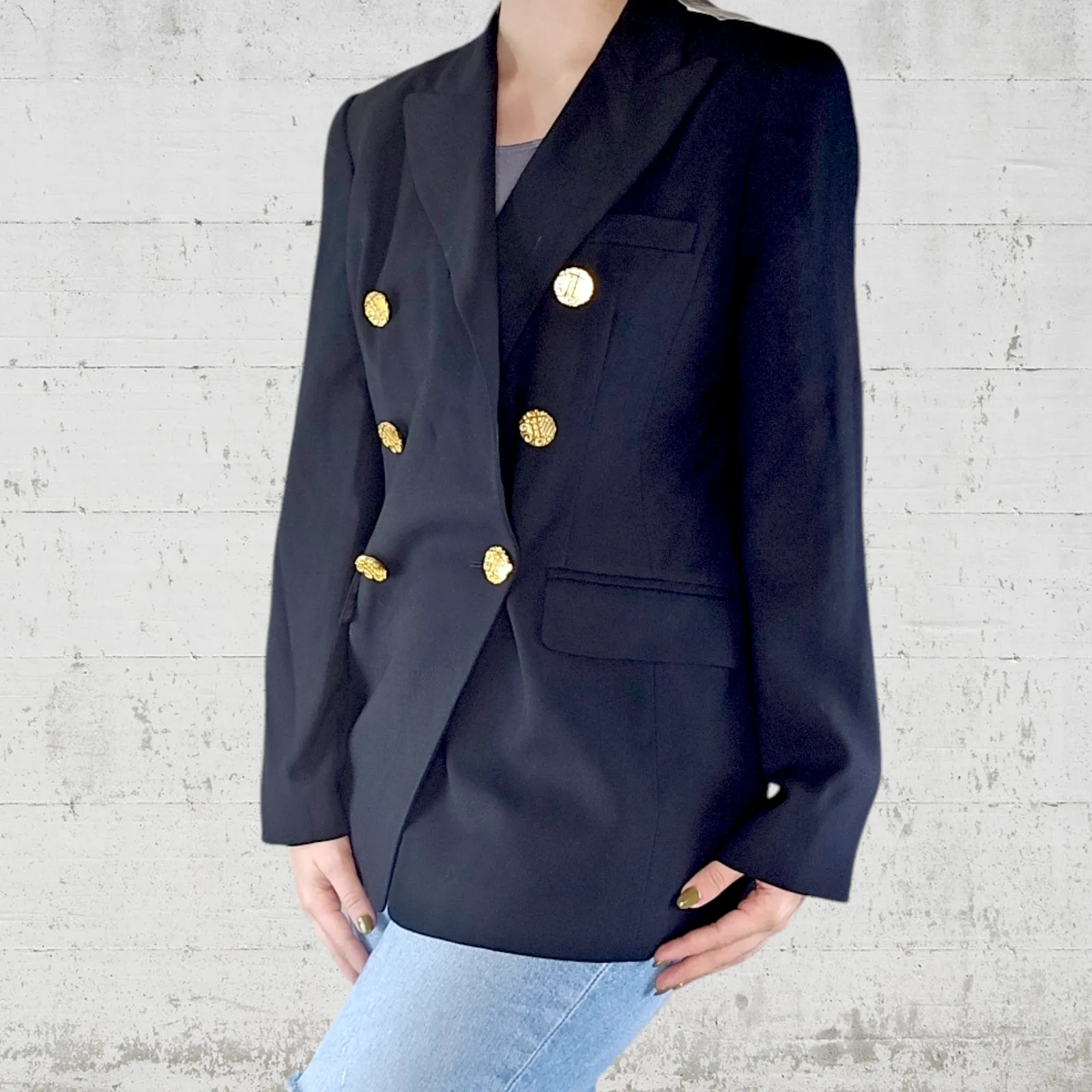 80s Vintage Black Double Breasted USA Made Deadstock Wool Blend Blazer Size 6 - Image 12