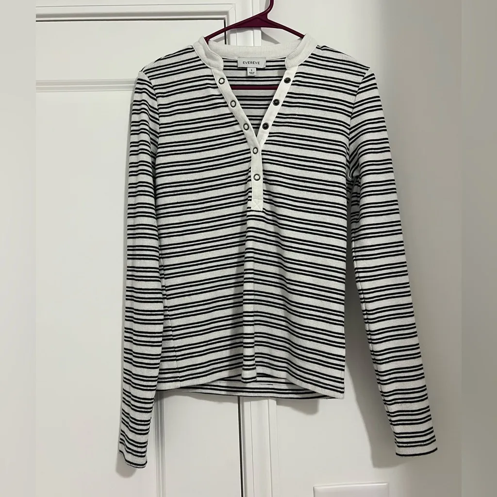 Evereve Black and White Striped Long Sleeve Top - Image 2