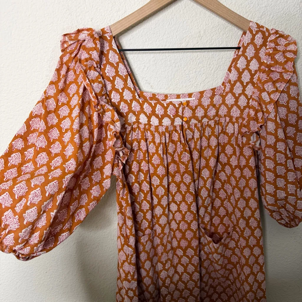 Emerson Fry India Collection Adelina Cotton Poplin Dress Gigi Organic Size S Orange - Image 10