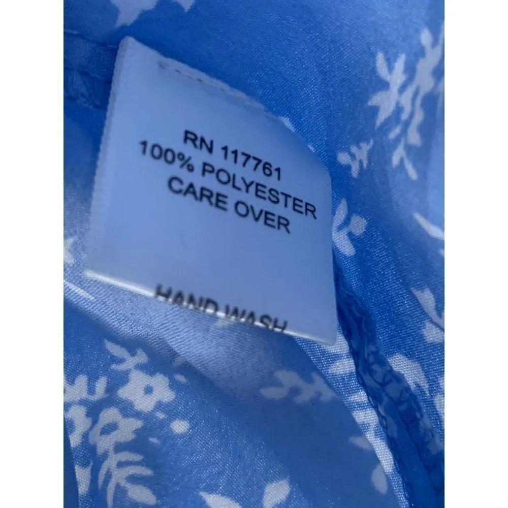 Speed Limit Womens Blouse Cropped Square Neck Drawstring Floral Blue Medium - Image 2