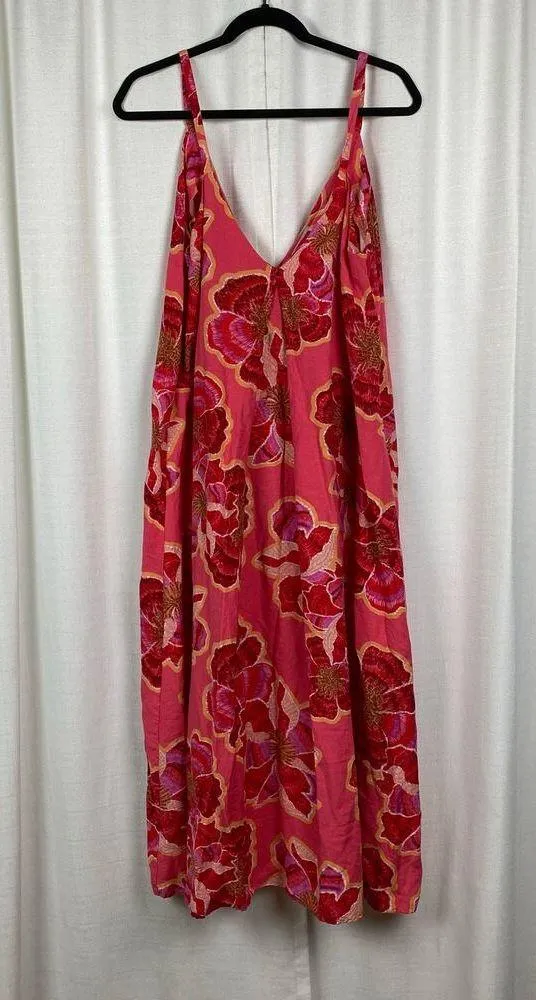 LOFT Pink Textured Floral Line Blend Strappy Maxi Dress Sz.14 - Image 4