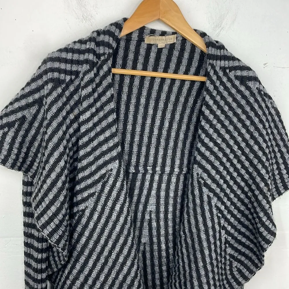 Lineamaglia Sweater Cardigan Waterfall open front Black & Gray Stripes Medium Black - Image 4