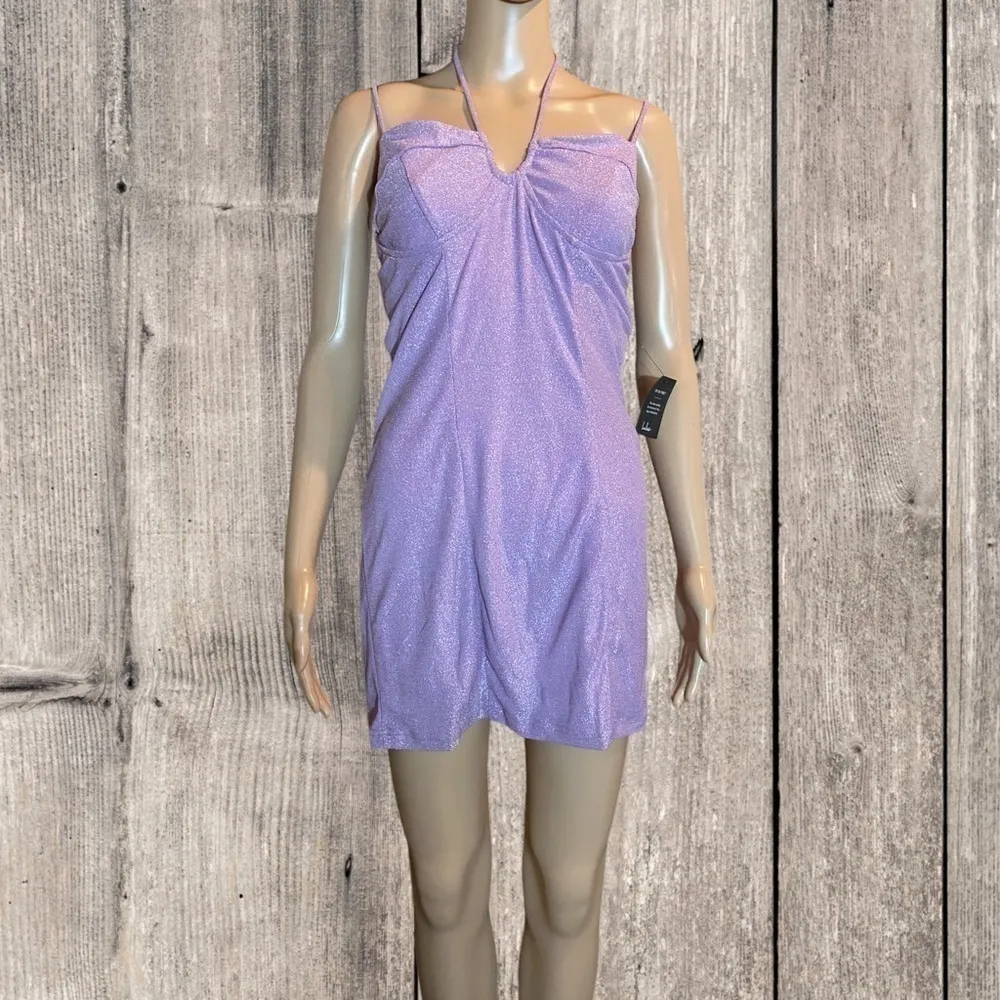 Lulu’s Fantastic Figure Shiny Lilac Tie-Back Bodycon Mini Dress XL - Image 2