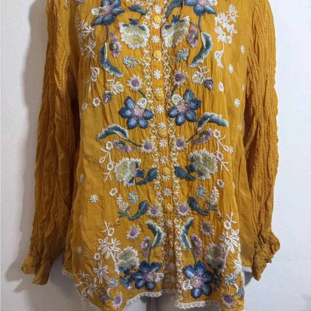RARE Johnny Was Tove Tove Yellow Floral Embroidered Button Down BlouseSz S XC - Image 5