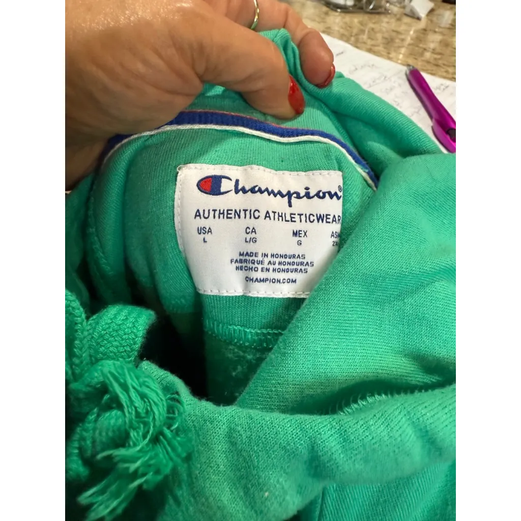 Women's Champion Green Hoodie with Pink Logo, Size L - Image 8