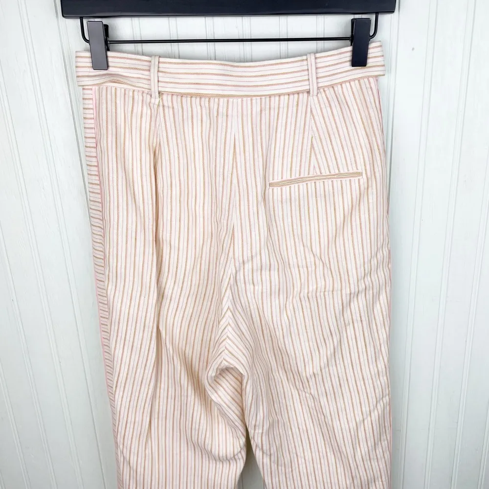 Ted Baker Linen Blend Anzaa Mix Stripe Suit Trousers Ivory Citrus Keychain US 00 - Image 5