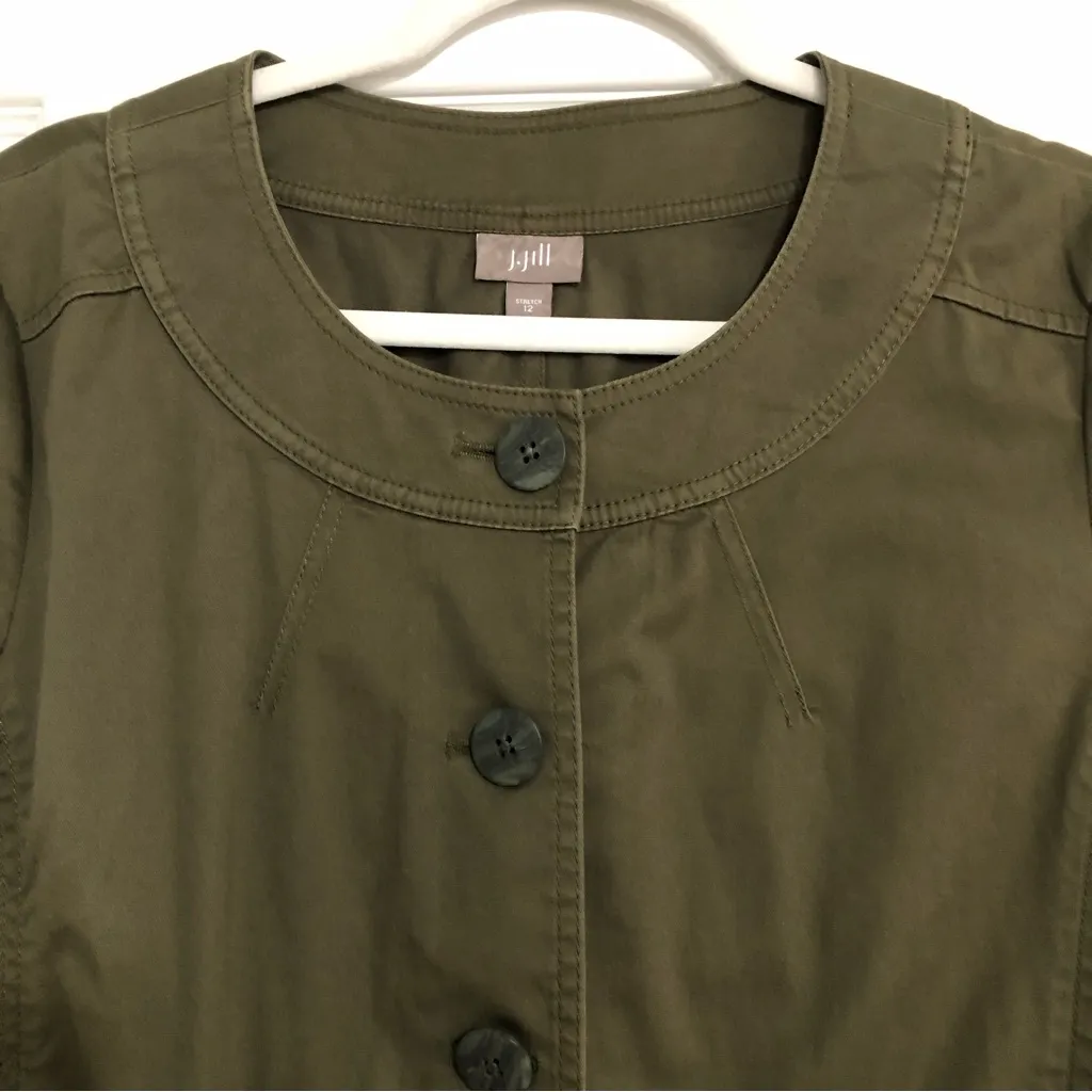J. Jill‎ green army utility button down jacket. Cotton stretch women’s size 12 - Image 3