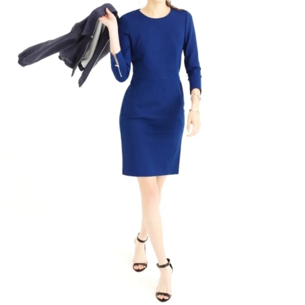 J. CREW STRUCTURED STRETCH Long Sleeve SHEATH DRESS Blue sz 0 - Image 2