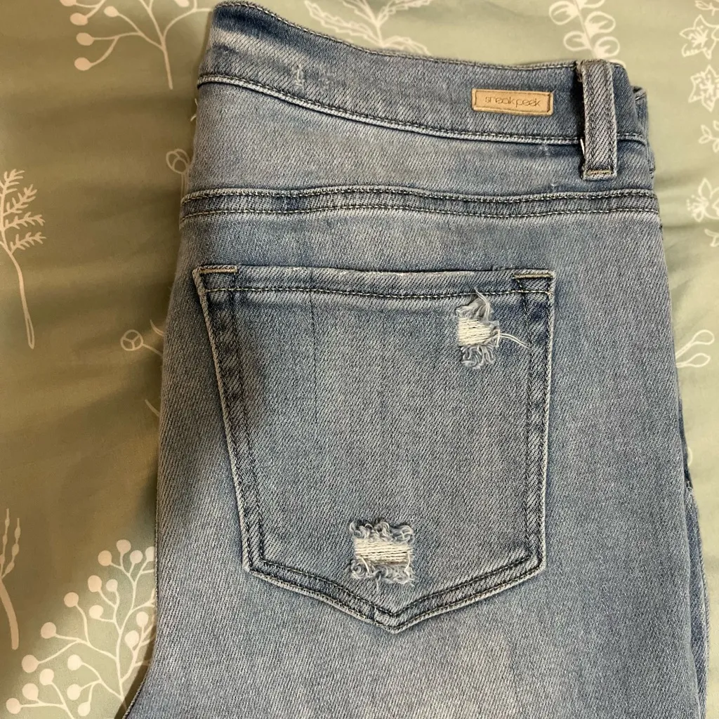 Sneak Peek Light Wash Distressed Mid Rise Skinny Jeans Size 9 / W 29 - Image 6