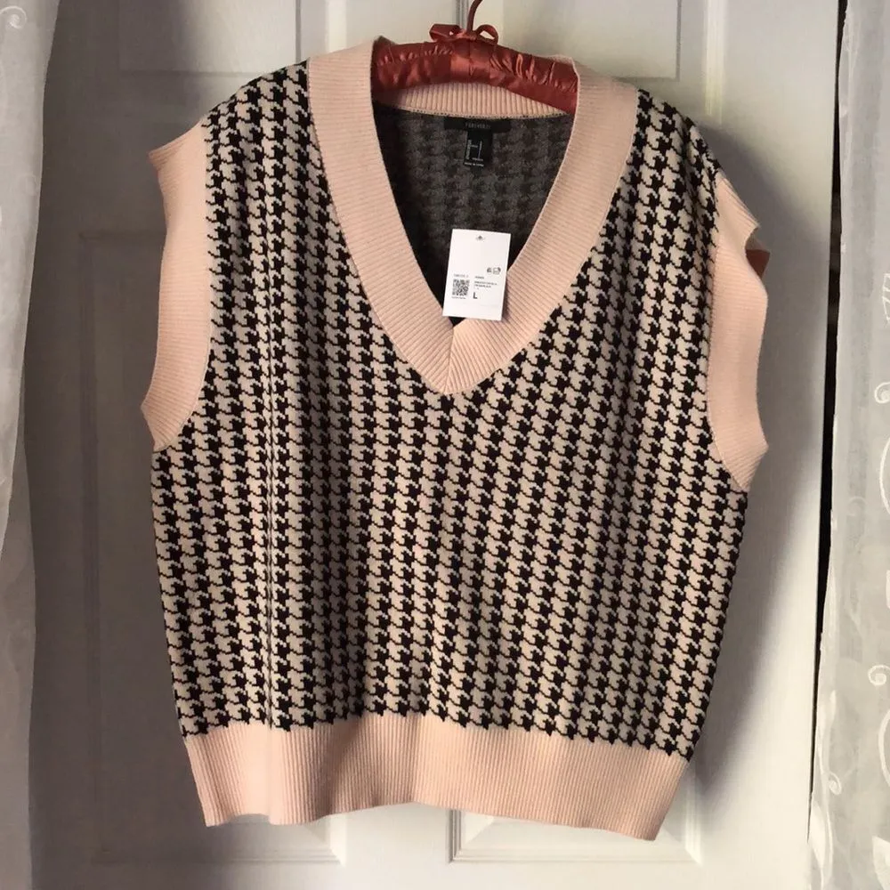 New Forever21 houndstooth-patterned oversized sweater vest, size large - Image 2