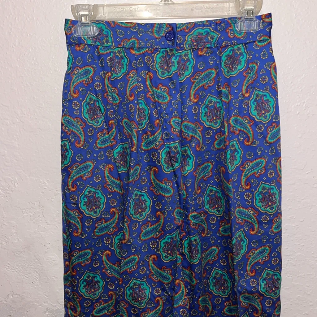 Women’s Vintage Paisley Floral Blue and Green Pants Carlisle Baroque Size 4 - Image 3