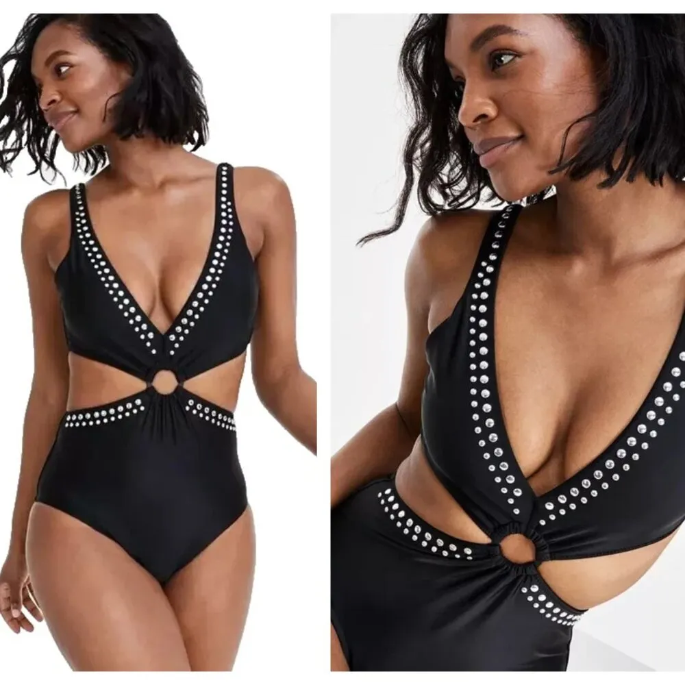 Bar III Women's Black Tell Me About It Stud One-Piece Swimsuit Size Medium NWOT - Image 6