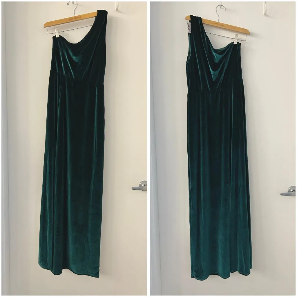Tatiana Velvet One Shoulder Maxi Dress in Emerald Green Size S NWOT - Image 3