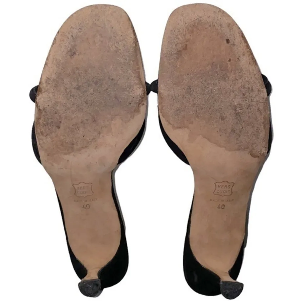 Vanessa Noel Women’s Size 40 10 Black Suede Knotted Open Toe Slides Heels - Image 8