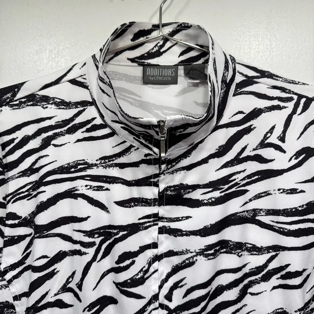 Chico’s Additions Zebra Stripe Animal Print Windbreaker Jacket Zip Front Unlined - Image 3