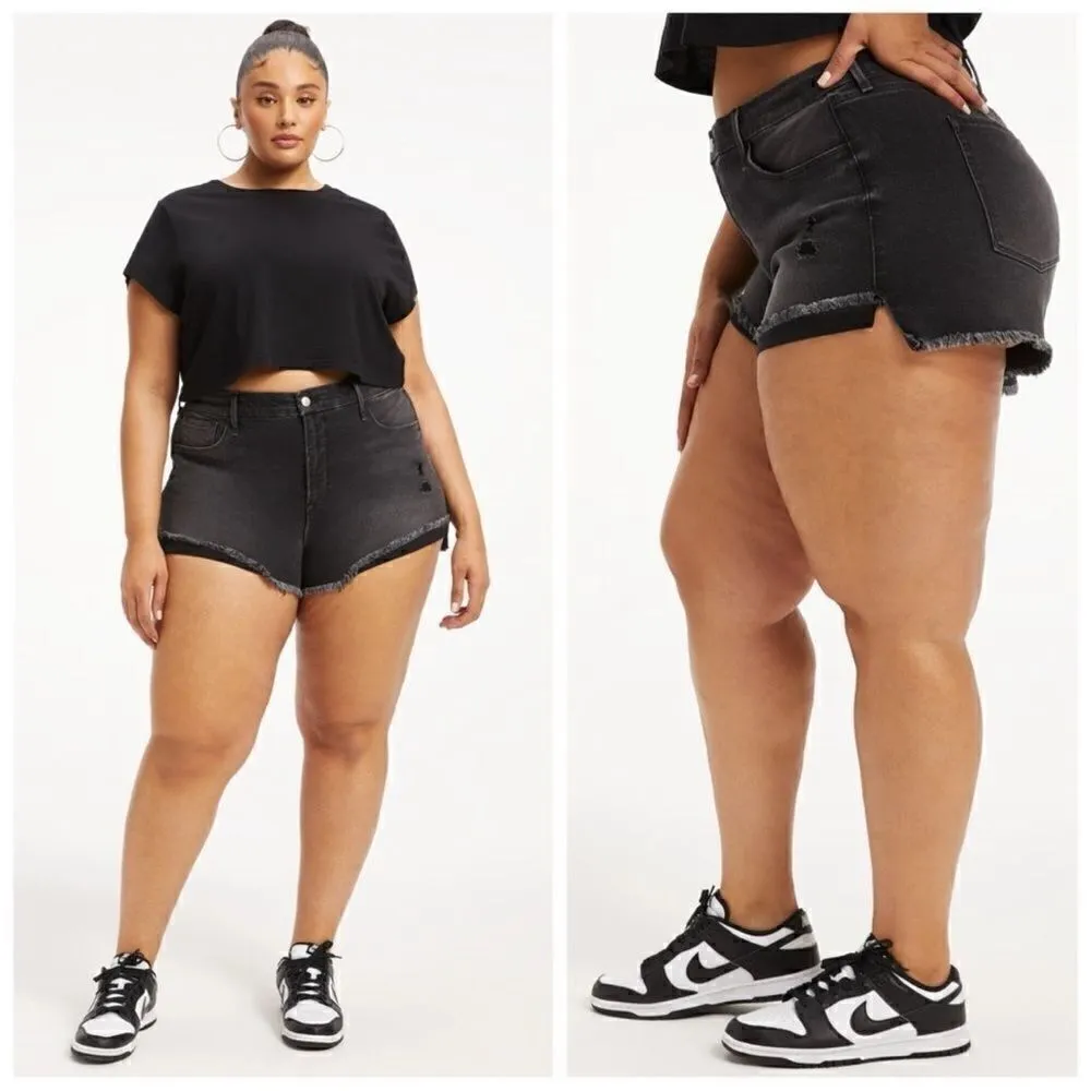 Good American Womens Good Curve Distressed High Waist Cutoff Shorts Plus Size 22 - Image 2
