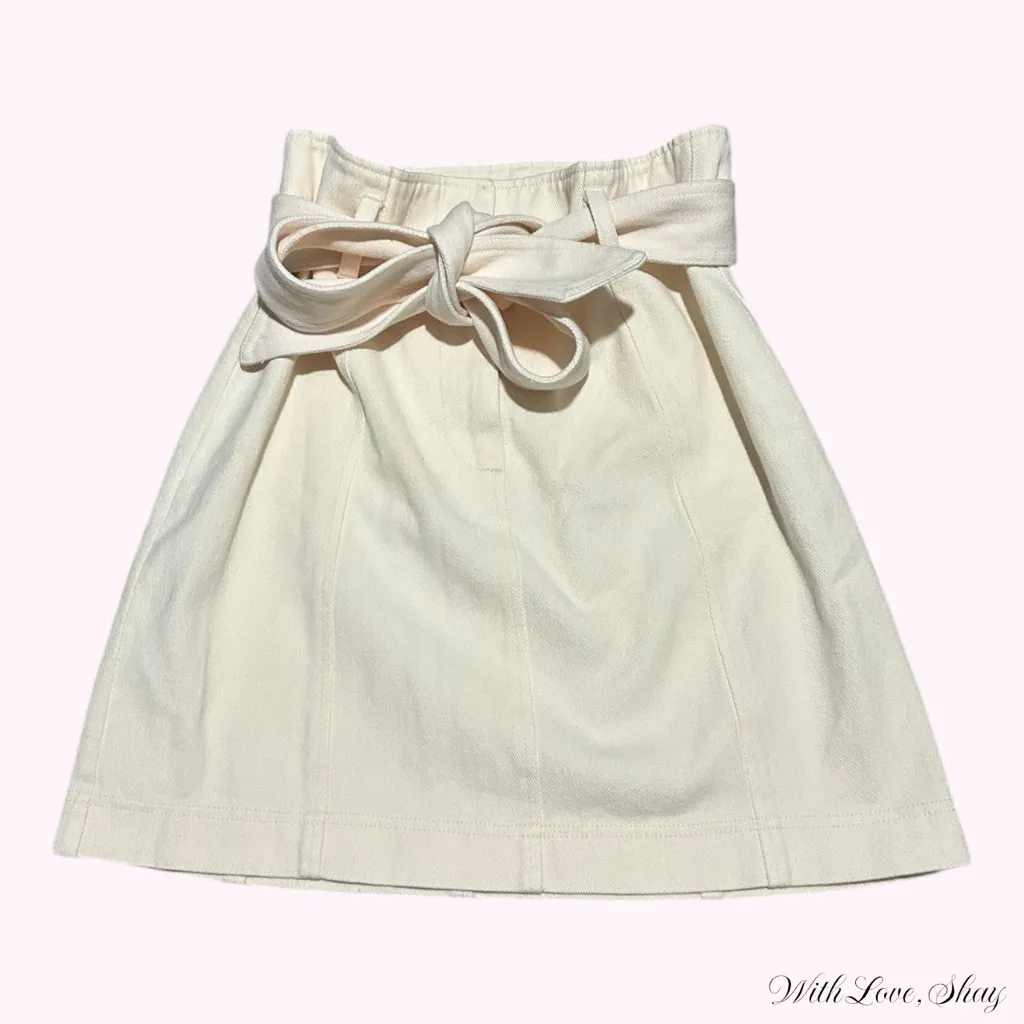 NWOT Parker New York Lucky Denim cream mini skirt with tie belt! - Image 3