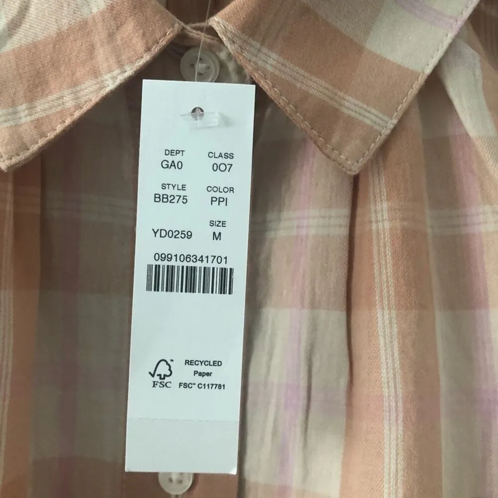 J. Crew Gathered Button Up Shirt Featherweight Flannel Peach Pink NEW - Image 6