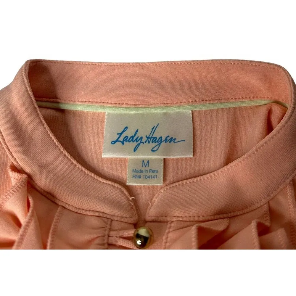 Lady Hagen Peach Ruffled Shirt Womens M Hydro-Dri Golf Short Sleeve Button UPF - Image 12
