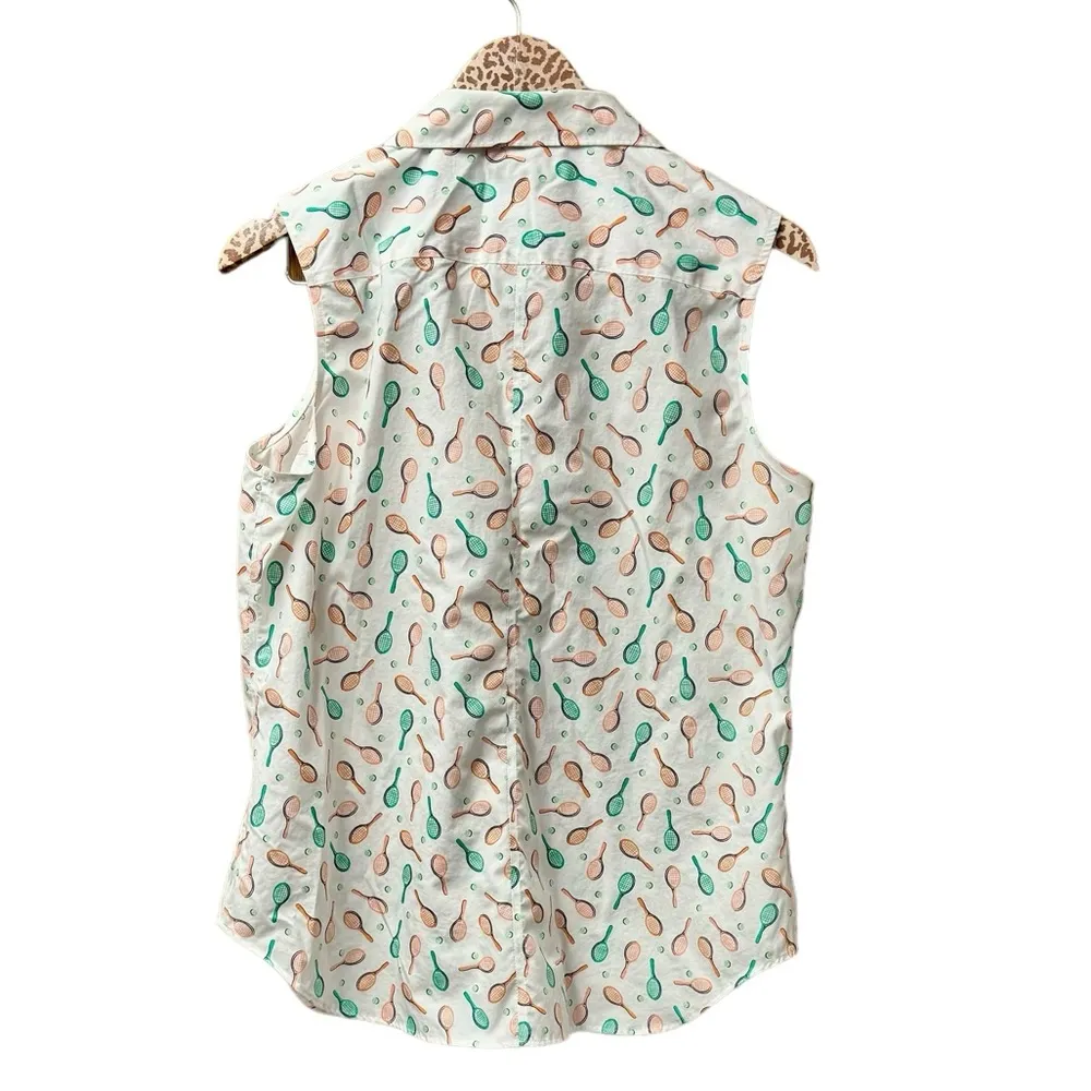 Lands' End No Iron Supima Cotton Sleeveless Shirt Button Up Top Tennis Polo 14 White - Image 3