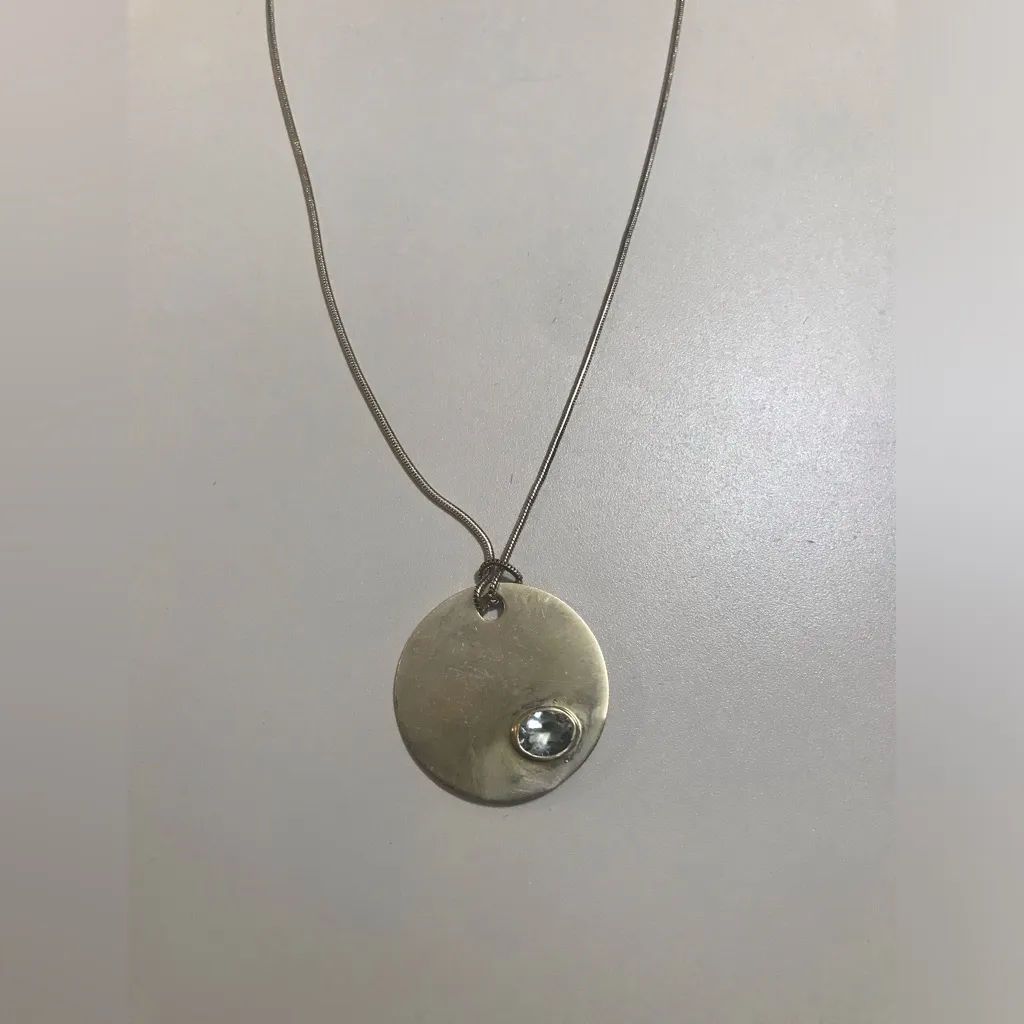 Banana Republic Gold Vermeil Sterling Silver Necklace White Quartz Pendant 20 - Image 2